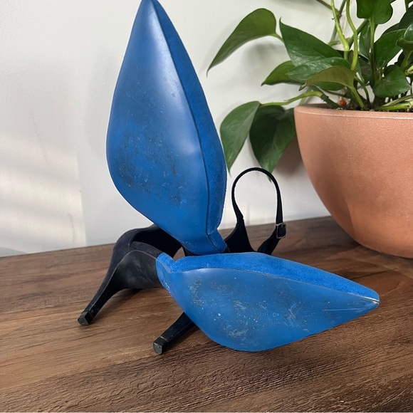 Zara Two-Tone Suede Ankle Strap Pointy Toe 3” Blue Heels - Picture 7 of 8